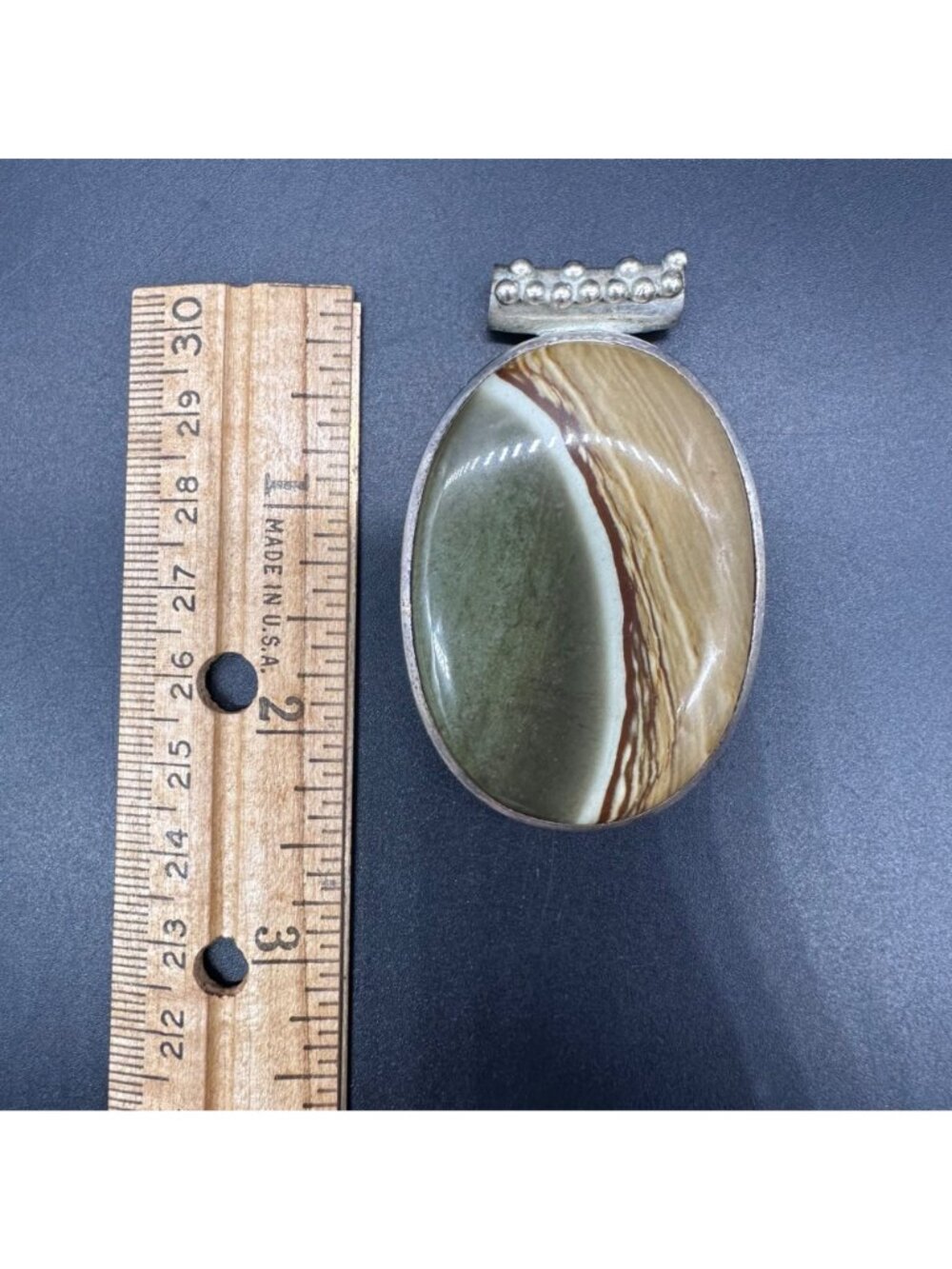 Large Landscape Jasper Pendant Owyhee Beach Ocean Nautical Silver Tone Metal - Picture 7 of 8